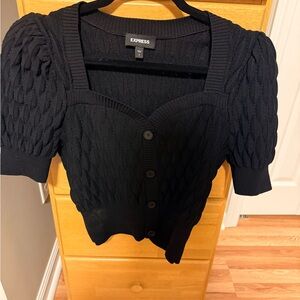 Express Black Puff Sleeve Cable-Knit Cardigan